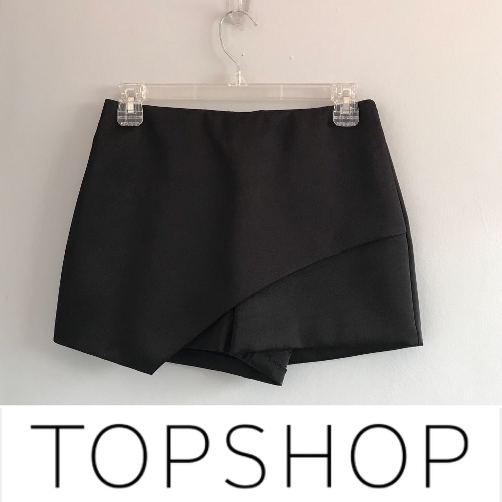 TOPSHOP Black Asymmetrical Satin Skort